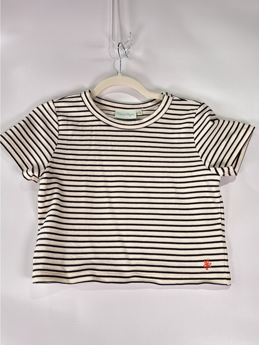 Samii Ryan Striped Ribbed Baby Tee Cropped Shirt Daisy Logo Black White M - Picture 2 of 8